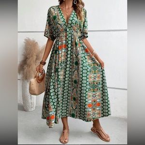 Boho floral print butterfly sleeve maxi dress